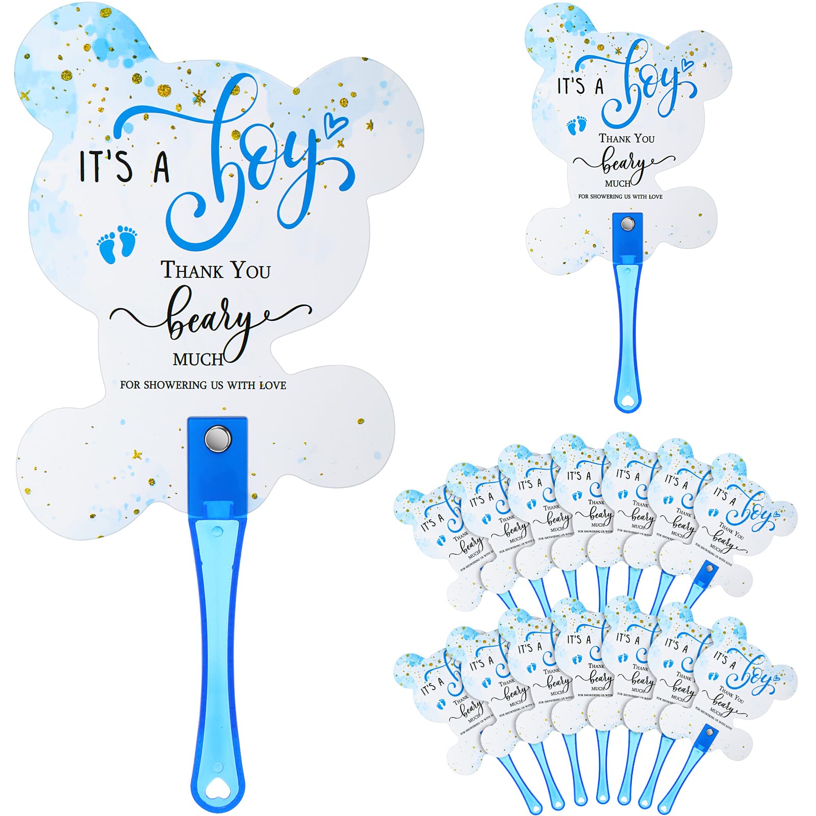 Cinnvoice 50 Pcs Baby Shower Favors for Guests Fans Party Supplies Hand Plastic Handheld Fans Baby Shower Party Decor for Gender Reveal Gifts(Blue,