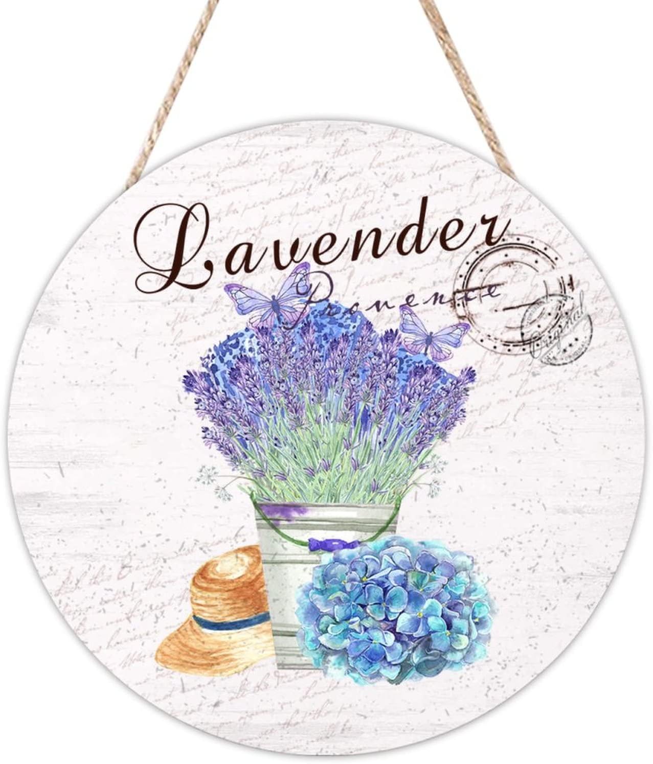 Old Paper Textures Front Door Round Wood Sign, Lavender Wood Door Sign, Personalized Pattern 16x16in Wall Door Hanging Sign for Front Door Entryway Porch Bar Pub Housewarming Gifts