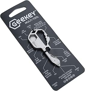 Geekey Multi-tool | Original Stainless Steel Key Shaped Pocket Tool for Keychain | Mini Utility Gadget | Multifunctional Tool | 16+ Common Tools | TSA Safe | Gift for Men, Women, Groomsman, Birthday