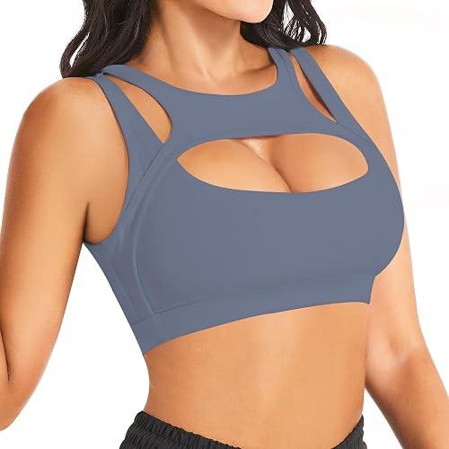 Betaven Push up Sports Bra for Women Sexy Hollow Crop Tops with Removable Cups Workout Fitness Yoga Bra Medium Support - Medium - Dusty Blue