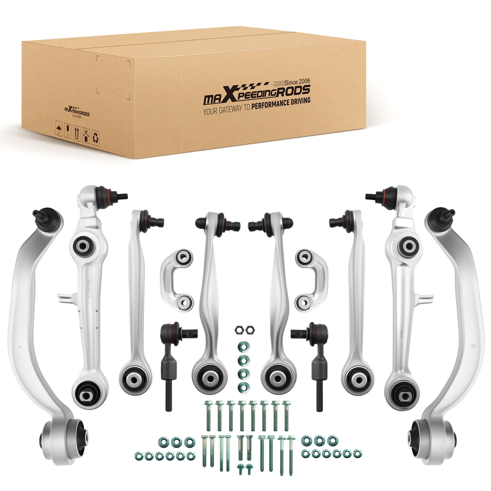 maXpeedingrods 12 x zestaw wahaczy przednich, górnych, dolnych, lewych i prawych do Audi A4 8d2 8D5 B5, A6 4B2, 4B4, do VW Passat 3B2 3B3 3B5 3B6 4B0419811B, 4D0407644A, 4F0419811D