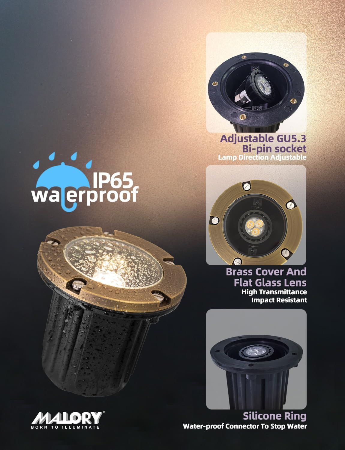 MALORY Brass Top Cover Landscape Well Lights, (φ126 mm) 12V Low Voltage Outdoor In Ground Lights,Landscape Lighting for Pathway, Driveway and Garden 10-Pack with Bulb (Flat Top) thumbnail