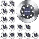 LYHOPE Solar Ground Lights Outdoor, 16 Pack 8 LED Solar Disk Lights Waterproof Garden In-ground Pathway Lights Landscape Lighting for Lawn,Yard,Deck,Patio,Walkway (Warm White)