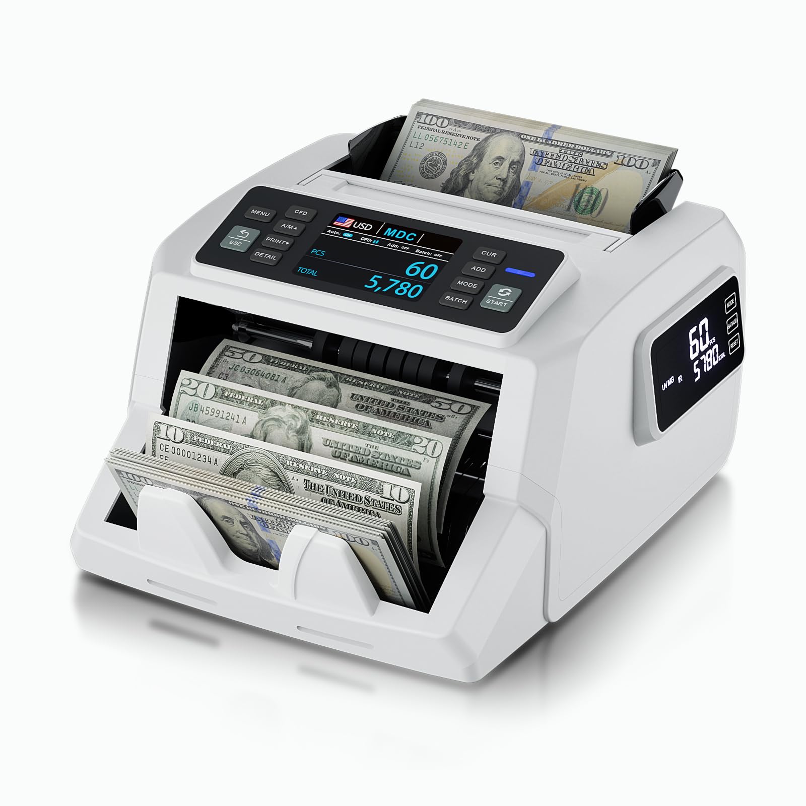 LOLARAN N71 Money Counter Machine Mixed Denomination, Dual-Display Mixed Denomination Value Counting Machine with UV/MG/IR/DD Counterfeit Detection, USD, EUR, MXN, GBP and CAD Business Money Counter