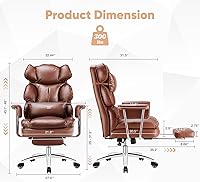 Vista 3 de Sweetcrispy Executive Home Office Desk Chair - Ergonomic Big Tall High Back with Footrest & Lumbar Support, Reclining Height Adjustable, Comfy PU