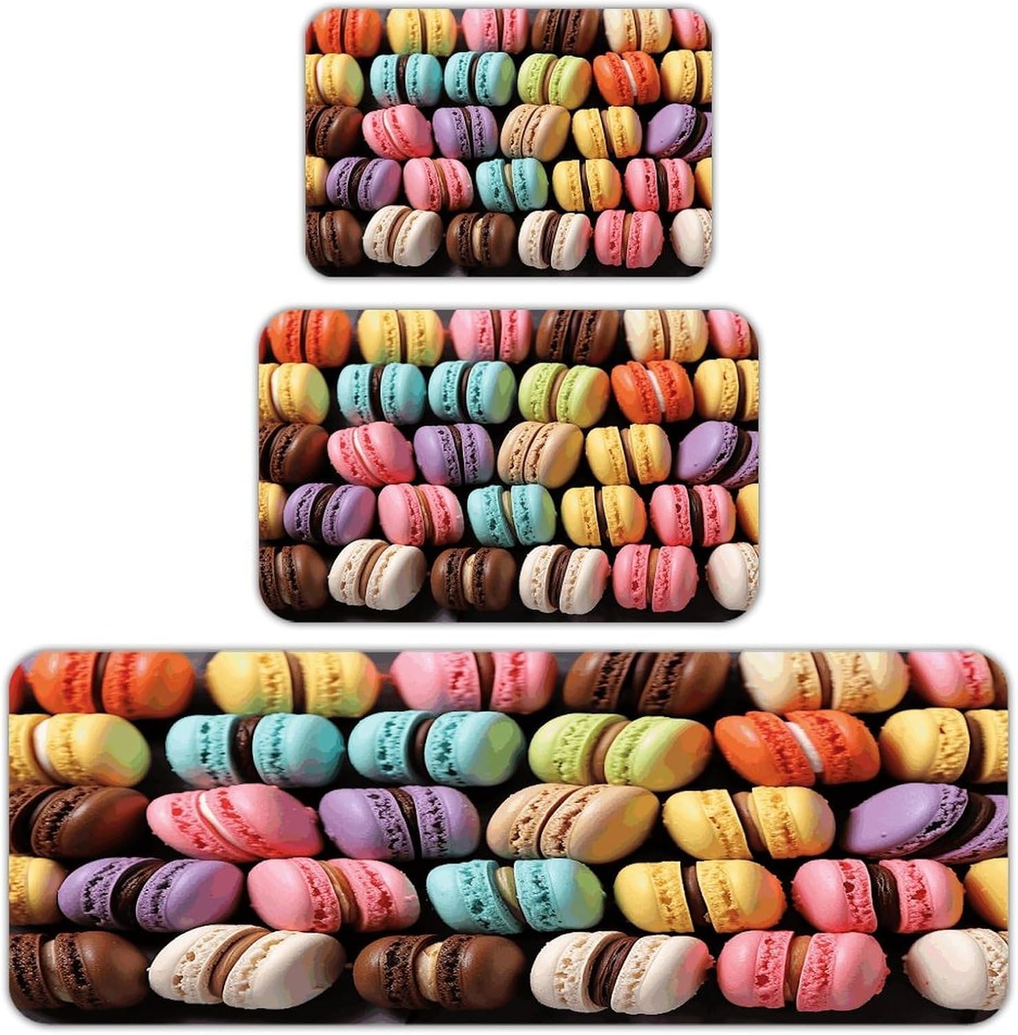 Macaron Biscuit Flavored Pastries Kitchen Rugs Sets of 3 Non Slip Kitchen Mats for Floor Farmhouse Kitchen Sink Mat Thick Comfort Standing Mat for Laundry Room Hallway Bathroom