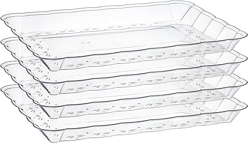 Miniatura 1 de Bandejas de plástico para servir de 9 x 13 pulgadas, bandejas rectangulares para servir de 4 bandejas transparentes para fiestas duraderas, bandeja