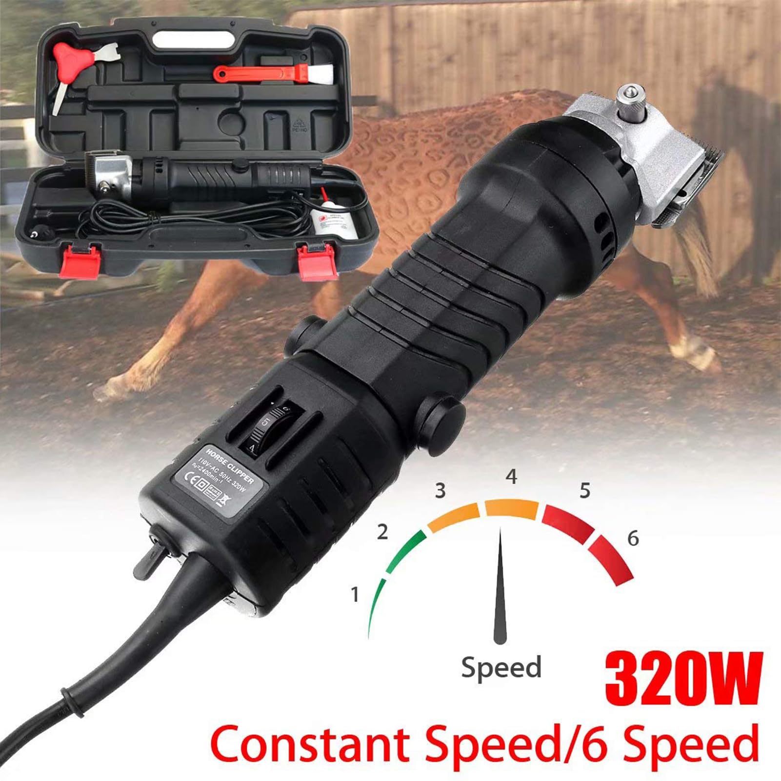 Cortadora Eléctrica para Caballos 690W Cortadora Profesional para Caballos con Ajuste de 6 Velocidades Ancho de Cuchilla 75 mm 2400 rpm Esquiladora Eléctrica para Ganado para Llamas Vacas Red