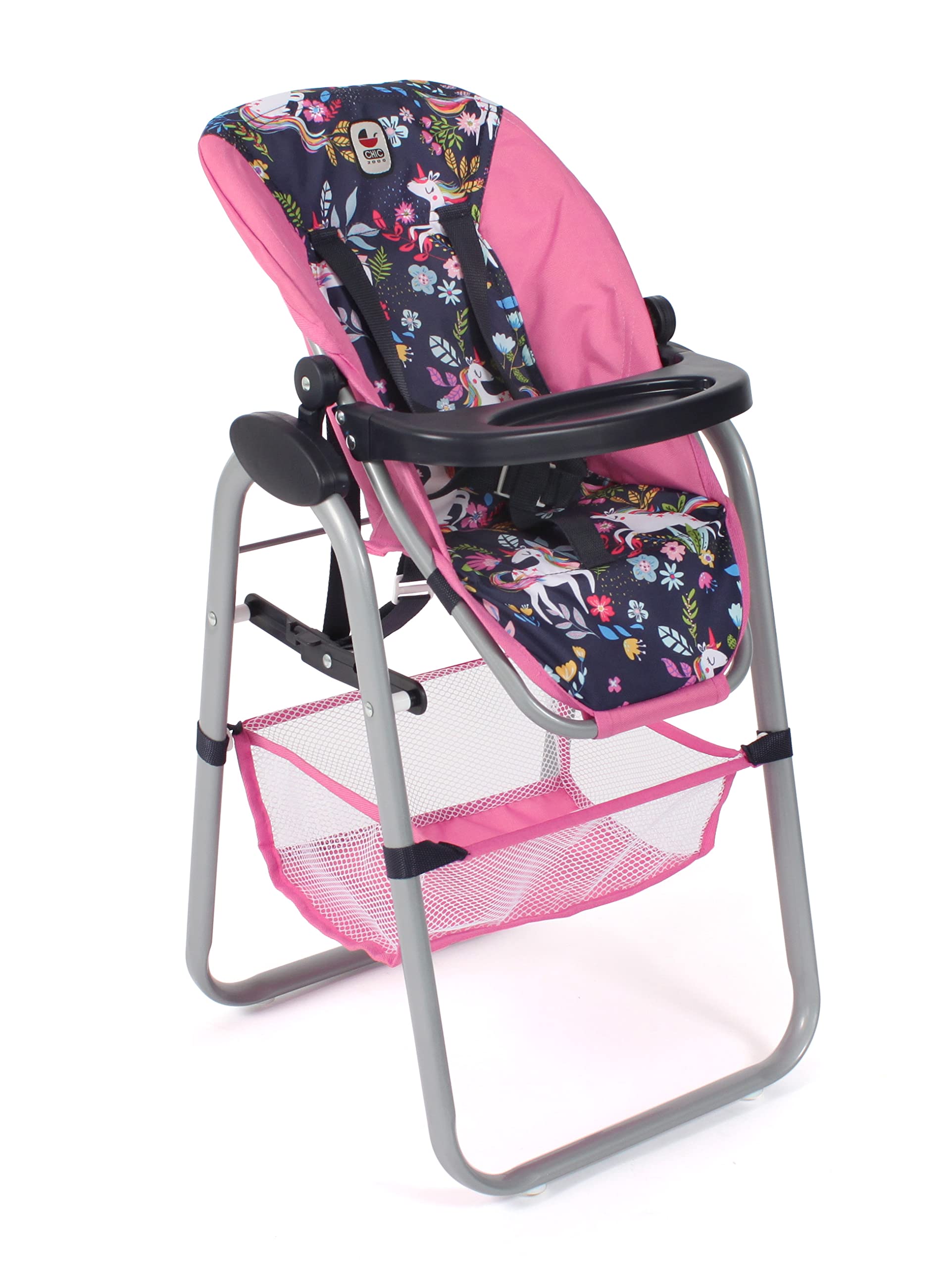 Chaise Haute Licorne pour Poupée - Bayer Chic 2000 en Bleu Marine/Rose