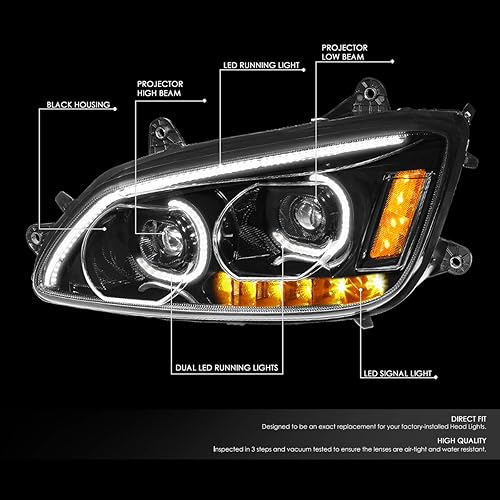 Miniatura 2 de Auto Dynasty Par de luces LED DRL + señal de giro para faros delanteros compatibles con Kenworth T170 T270 T300 T370 T660 T700 08-19 negro