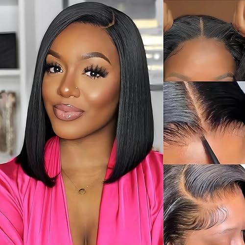 UMelly Pelucas de cabello humano Bob para mujeres negras pelucas de encaje frontal de 13 x 4 pelucas de cabello humano lacio pelucas frontales sin