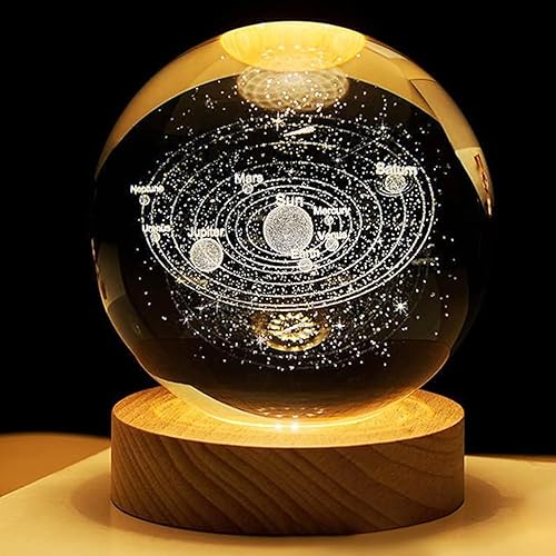 Nurluce Sistema solar 3D bola de cristal luz nocturna base de madera regulable 3.15 pulgadas modelo planeta luz nocturna ciencia astronomĂa Nurluce Sistema solar 3D bola de cristal luz nocturna base de madera regulable 3.15 pulgadas modelo planeta luz nocturna ciencia astronomĂa