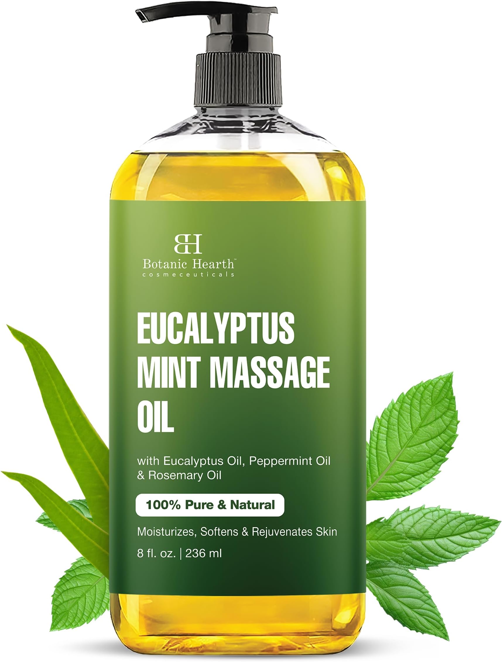 Botanic Hearth Eucalyptus Mint Massage Oil - Invigorating, Refreshing, and Relaxing - Massage, Made with Natural Oils - for All Skin Types - Men and Women 8 fl oz