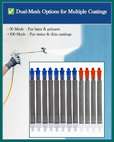 Miniatura 4 de Paquete de 8 + 4 filtros de pistola pulverizadora sin aire, incluye 8 filtros rociadores de pintura de malla azul 218131 50 y 4 filtros rociadores