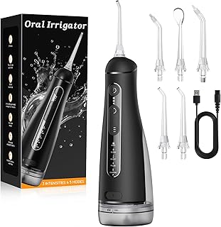 Irrigador Dental Portatil DIY, Irrigador Bucal Inalámbrico 5 Modos y 3 Intensidades, Depósito 300 ml y Base Extraíble, C...