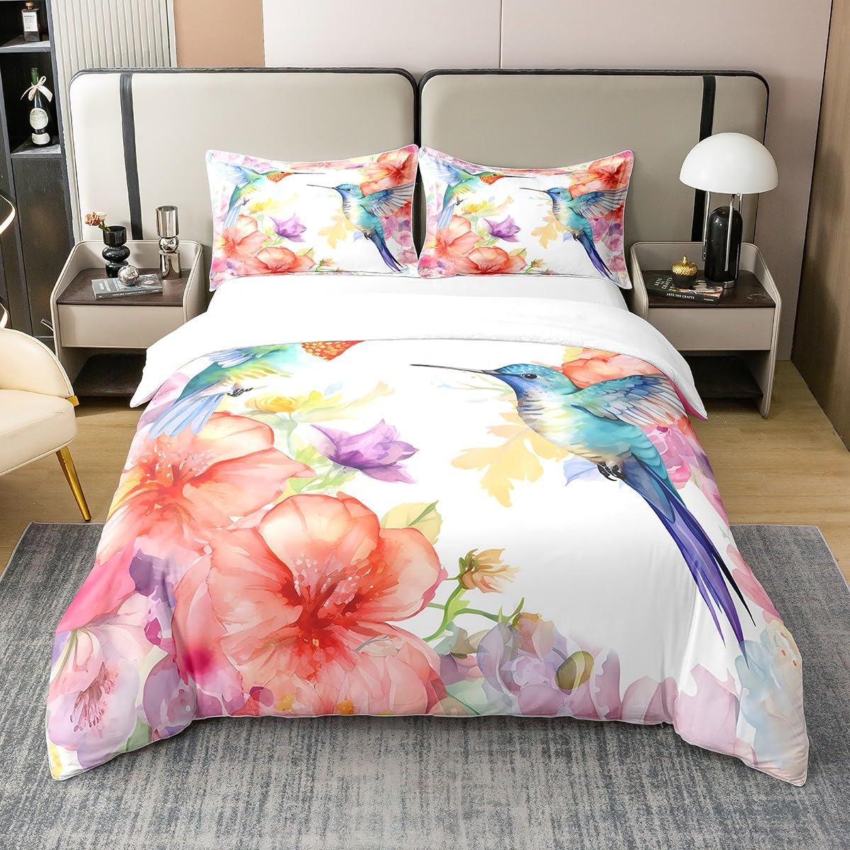 Housse de couette motif colibri en coton pour une chambre d'enfant douce