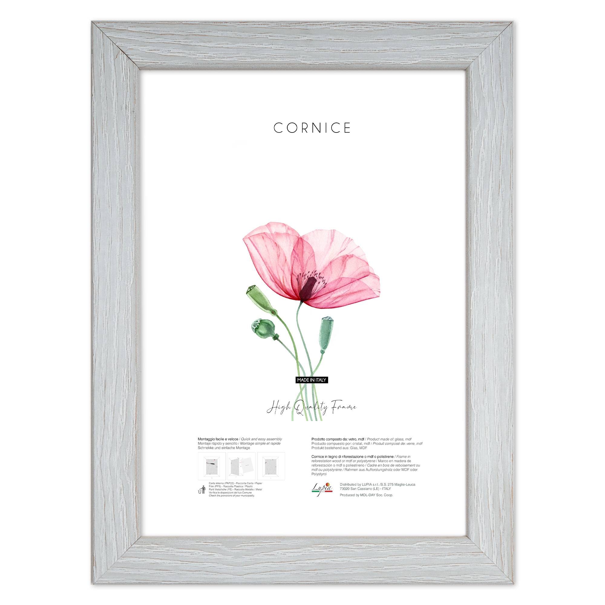 Lupia - Cornice portafoto in Legno da Parete Shabby Chic Grey Grigia, per Foto, Stampe artistiche, Poster, Quadri Moderni 70x100 cm