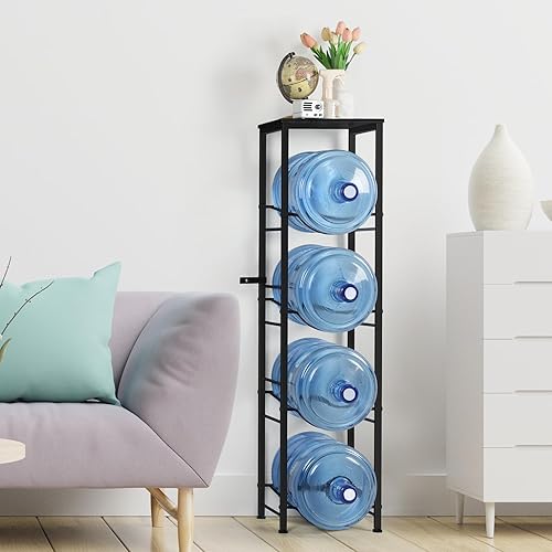 Miniatura 5 de smusei Soporte para jarra de agua de 5 galones, resistente de 4 niveles, con estantes de almacenamiento, estante desmontable para jarra de agua de 5