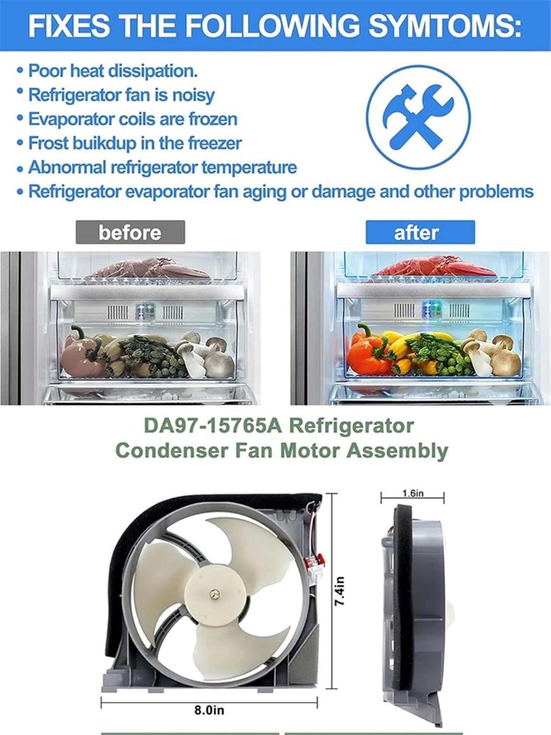 Fridge Parts Refrigerator Evaporator Fan Motor Fit for Sam Sung Refrigerator DA97-15765A DA31-00340A DA97-12842A DA97-15765C