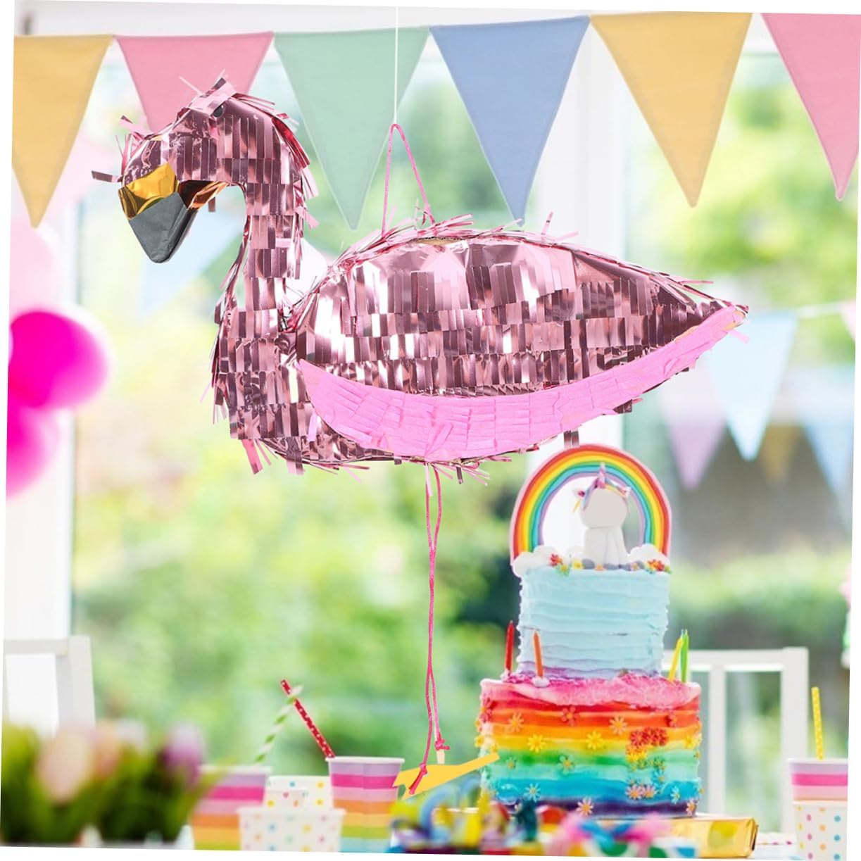 Zerodeko 1 Set Flamingo with Blindfold Stick Tropical Hawaiian Party Supplies for Graduation Summer Birthday Celebrations Interactive Fun Easy to Hang Pink Decoration