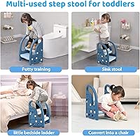 Vista 3 de Onasti Taburete Escalón para Niños Pequeños para Lavabo de Baño, Escalón Ajustable de 2 Pasos para Niños con Asas, Taburete de Inodoro