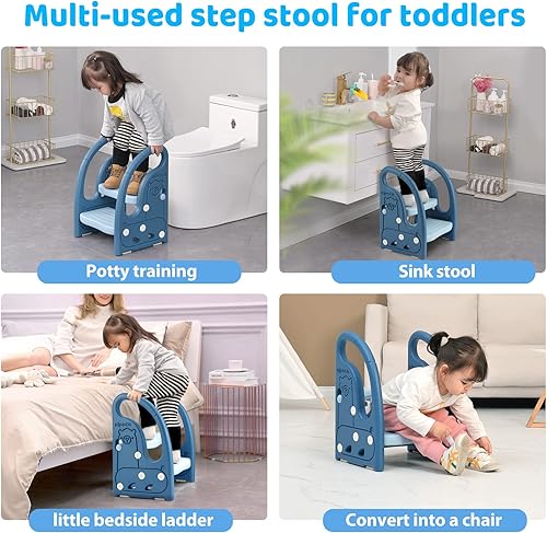 Miniatura 3 de Onasti Toddler Step Stool for Bathroom Sink, Adjustable 2 Step Stop for Kids with Handles, Toilet Stool for Potty Training, Plastic Ladder Toddler