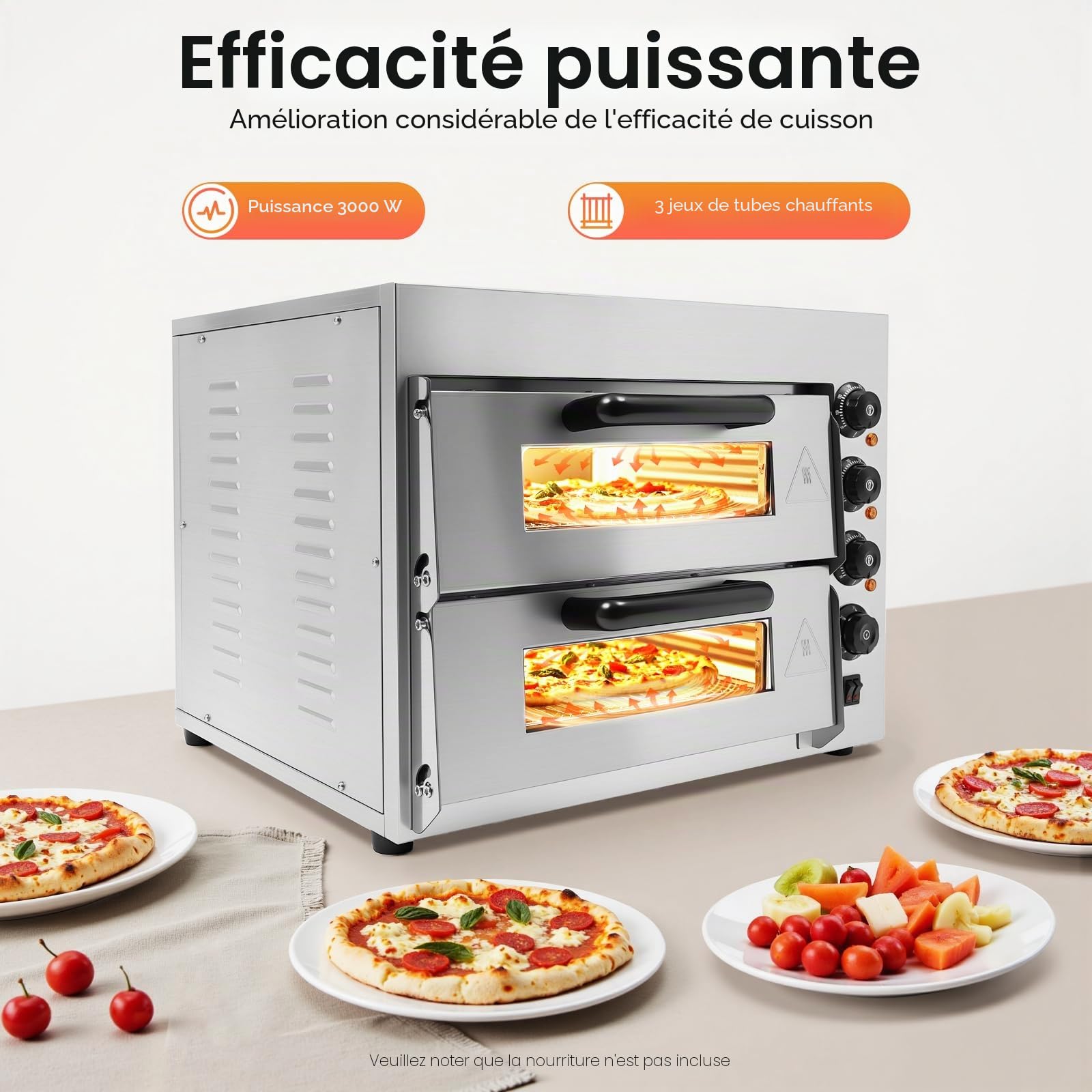 Four à pizza électrique, 3000W Double couche Mini Four à pizza électrique, Four à pizza pour la restauration, four à gastro 50-350℃