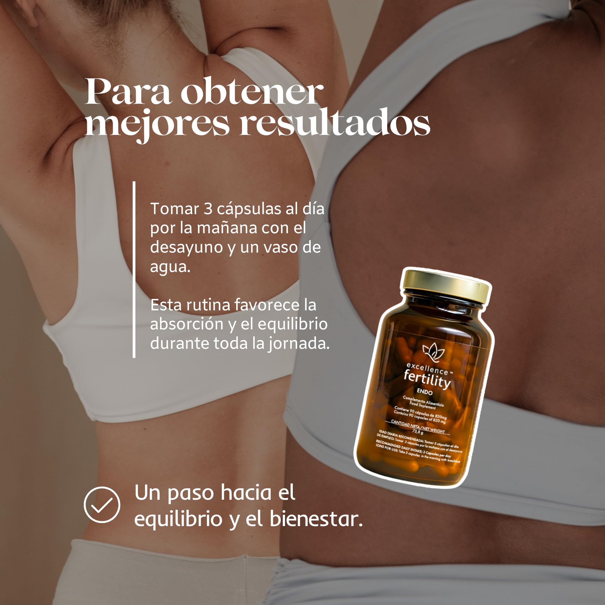 Excellence Endo - Suplemento Natural para Endometriosis - Apoyo Antioxidante y Hormonal con Resveratrol, Cúrcuma, Quercetina, Té verde, Sauzgatillo, NAC y Magnesio | EXCELLENCE FERTILITY
