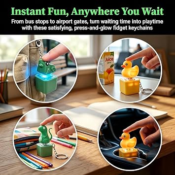 Keyboard Fidget Toys - Lizard Button - Duck Quacking - Frog Croaking Rechargeable Keychain with Sound & Colorful Light, Stress Relief & Anxiety Relief Fidget Toy for Kids & Adults (3pack)