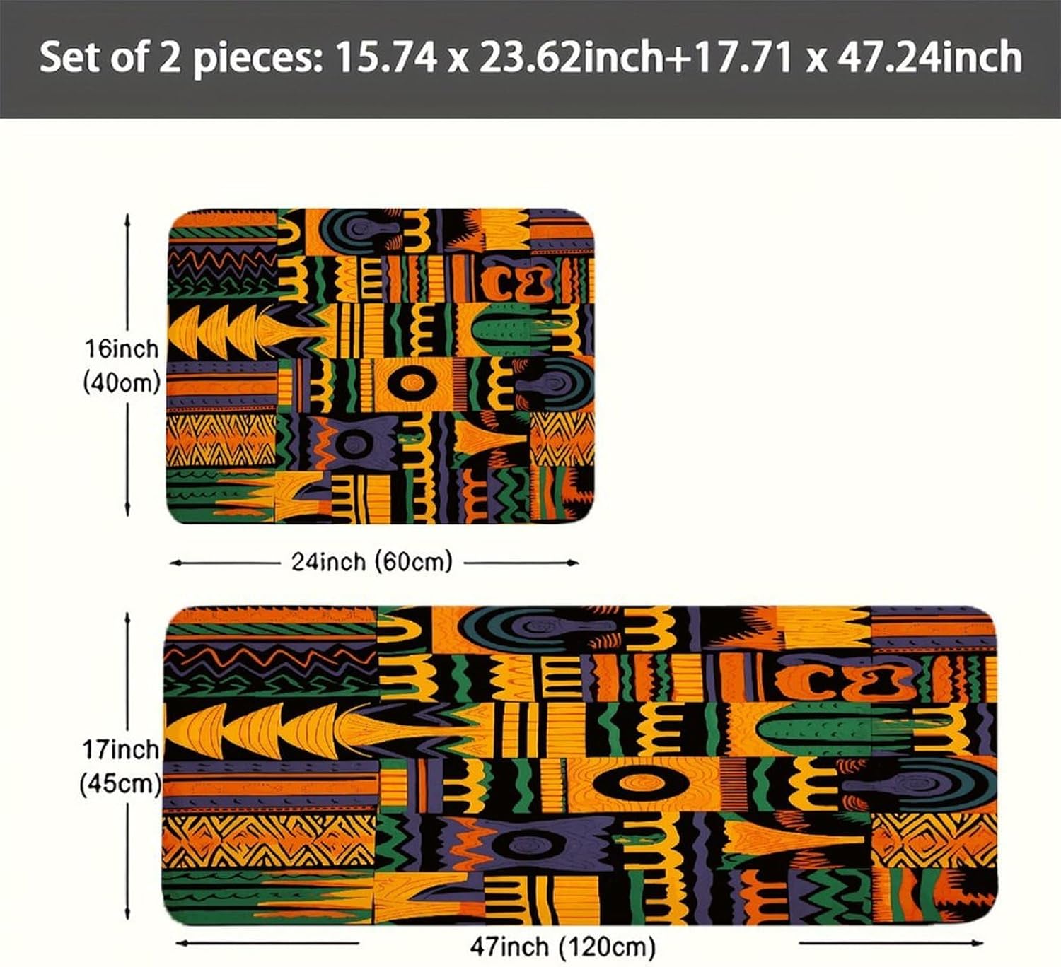 African Ethnic Pattern1 Kitchen Mats for Floor 2PCS Cushioned Anti Fatigue Mats Washable Waterproof Kitchen Rugs Non-Slip Comfort Standing Mat Absorbent Runner Rugs for Floor Office Laundry