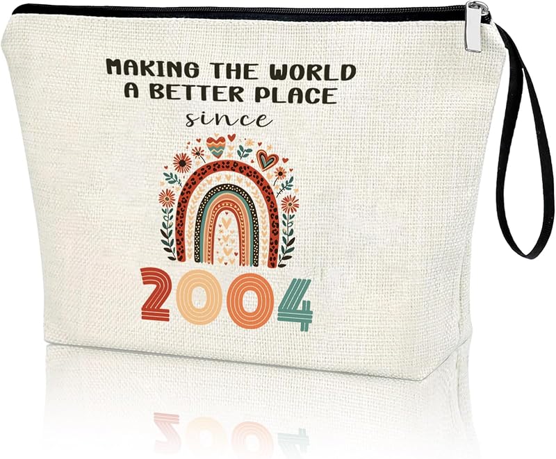 Necessaire de maquiagem APAKUTA com zíper, estampa “Making the World a Better Place Since 2004”, branca, 1 unidade
