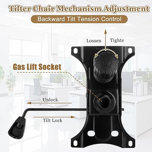 Miniatura 7 de Piezas de repuesto para silla de oficina, 500 libras para silla de oficina, piezas de repuesto de mecanismo de control de inclinación giratoria,