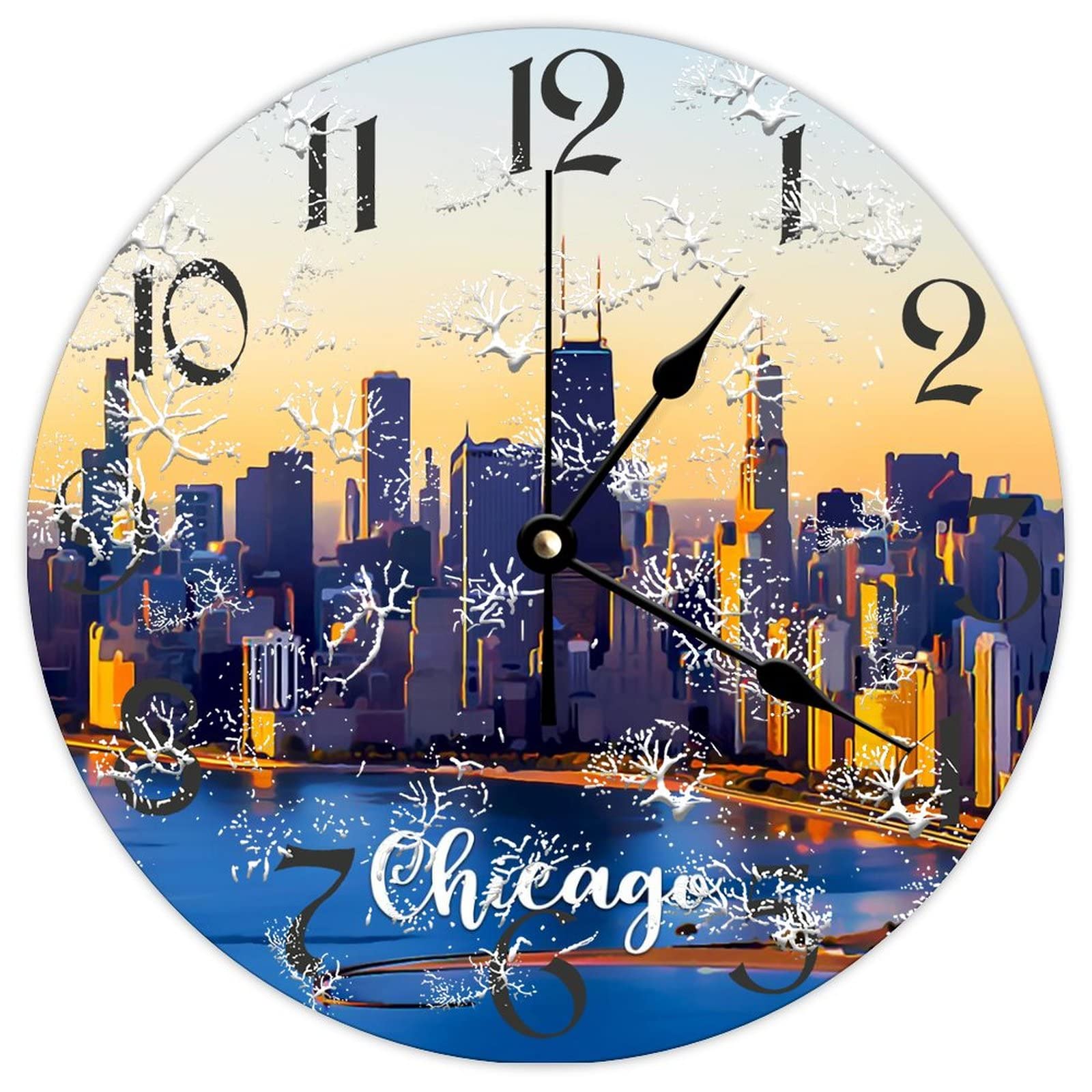 Horloge murale ronde bois de qualité supérieure motif Chicago mécanique quartz durable