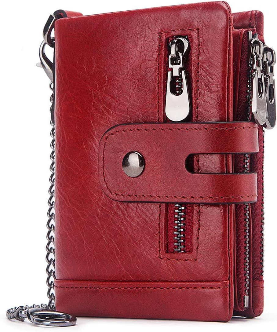 – Ladies Leather Purse RFID Blocking Women's Wallet Multiple Compartment Zipper Coin Purse and 16 Card Slots Bifold Leather Lady Wallet with Chain,Small Womens Purses Leather