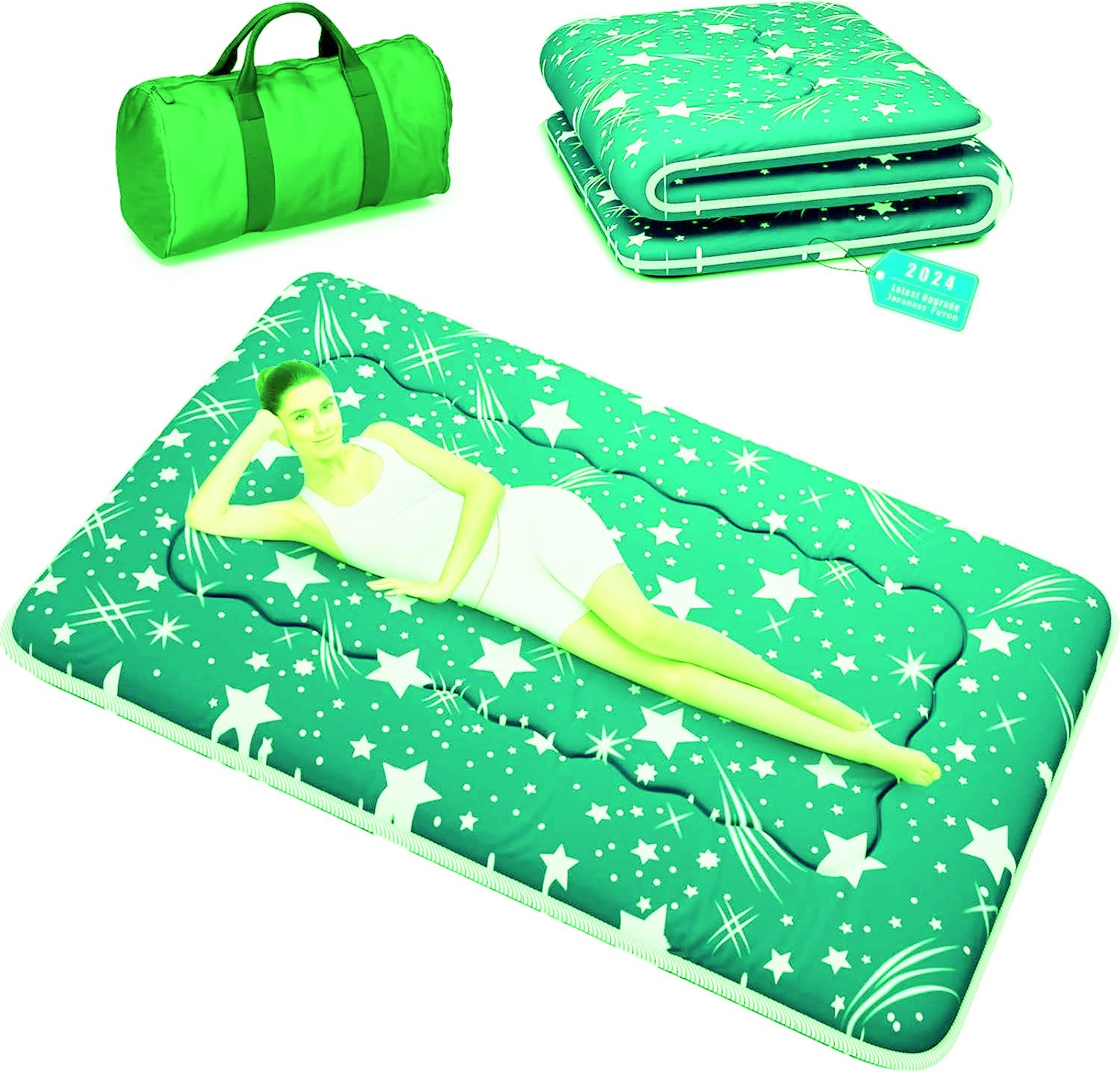 Kiseely Colchones para futones, Colchón futón japonés, Tatami Plegable, portátil, con Bolsa y Correa, para Dormitorio, colchón de Suelo Grueso, colchón Enrollable para Acampar (Azul RC1, 90X200cm)