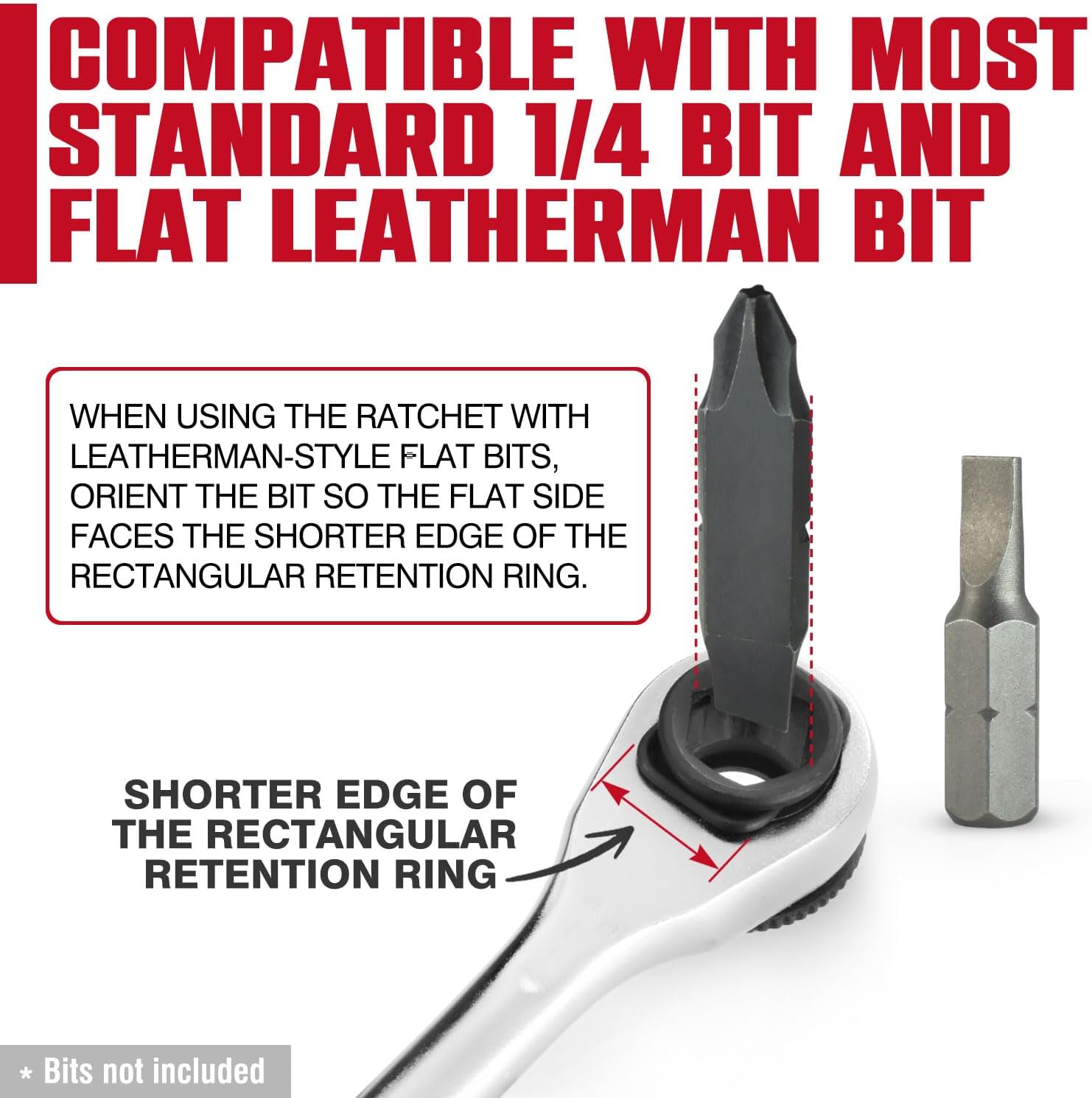 Flat Mini Ratchet Wrench - Compatible with Leatherman Multitool that uses Flat Screw Driver Bits (EDC Mini Ratchet)