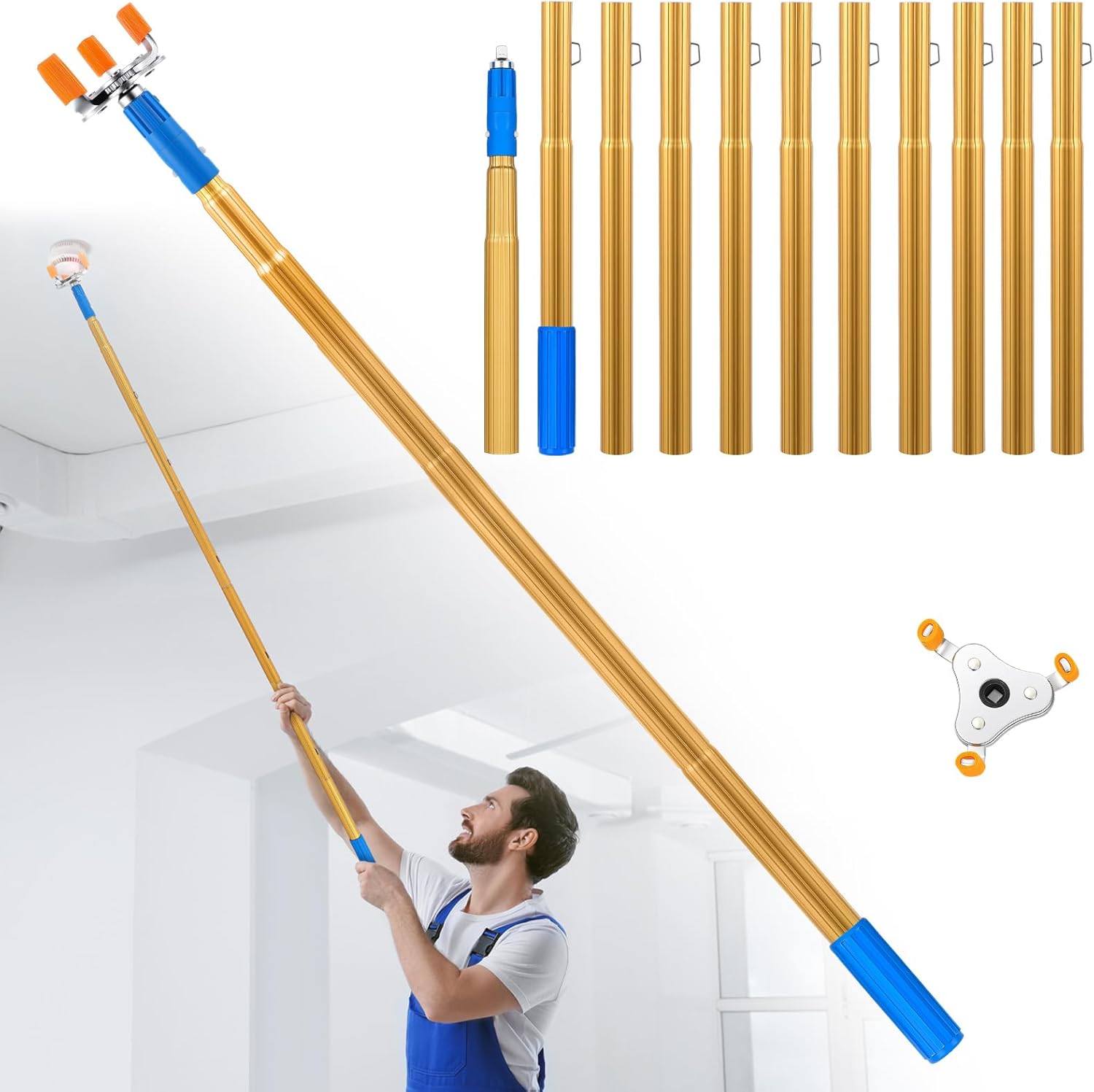 Gold Smoke Transducer Disassembly Smoke Temperature Sensing Removal Tool Adjustable Assembly Device for Convenient Installation Direct Replacement (10ft)