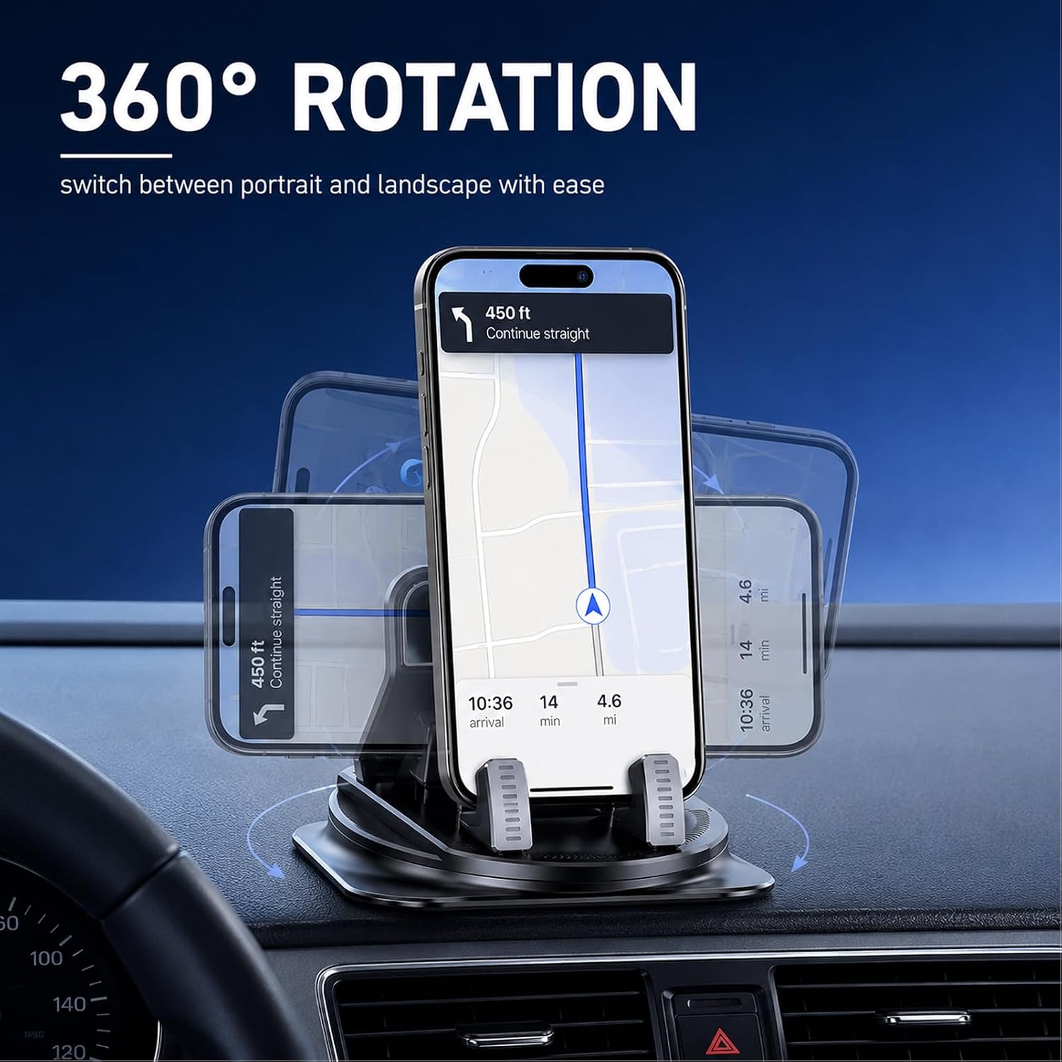 Car Phone Holder 360 Degree Rotation,Dashboard Phone Holder,Dashboard Hero Phone Holder,Universal 360 Dashboard Phone Holder,with Adjustable Spring Clip for iPhone Samsung All Smartphones