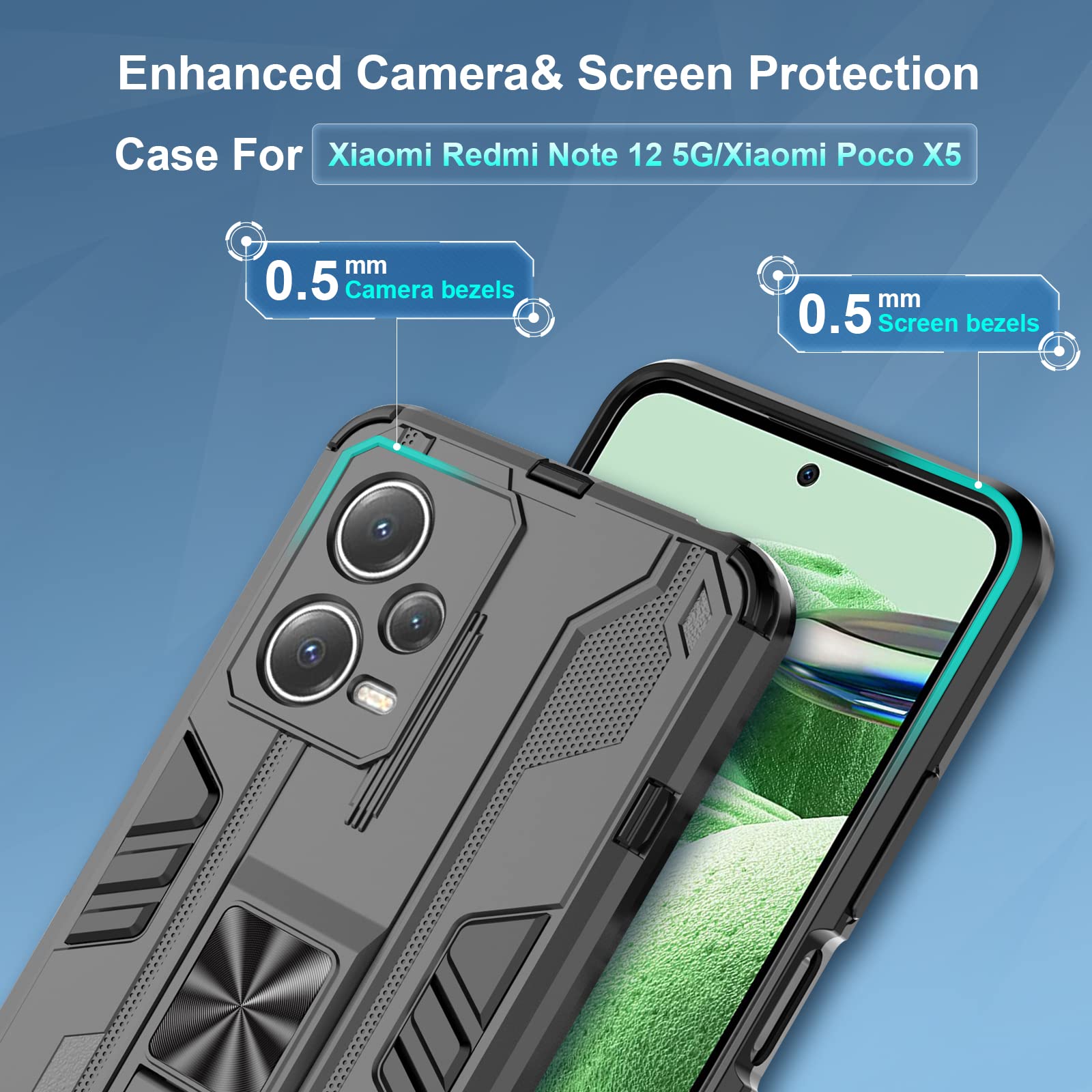 Funda para Xiaomi Redmi Note 15 Pro 5G, Carcasa Antigolpes con Soporte anular metálico, Case Protectora de Grado Militar, Azul — view 870