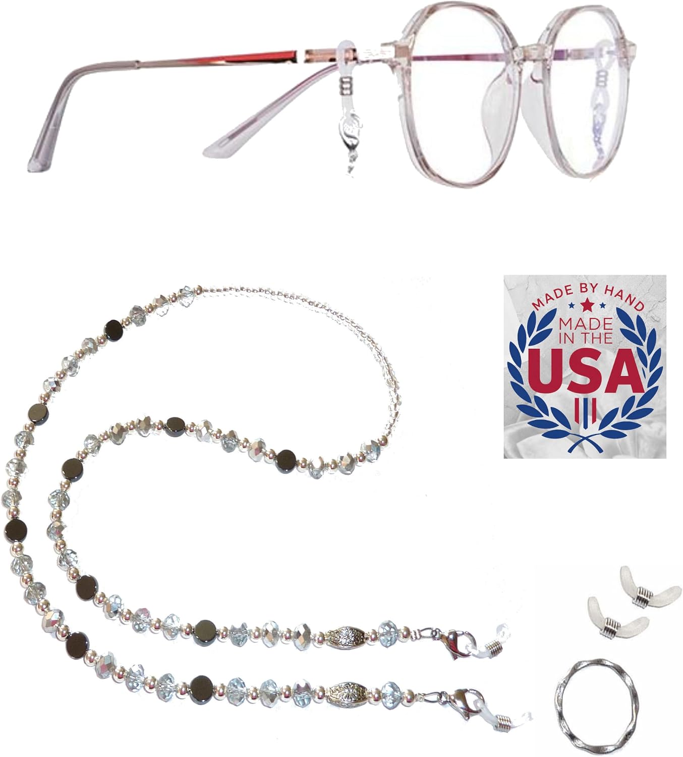 Hidden Hollow Beads Women's Handmade USA Beaded Eyeglass Holder, Sunglasses Chain, Interchangeable Ends, 28 Inch