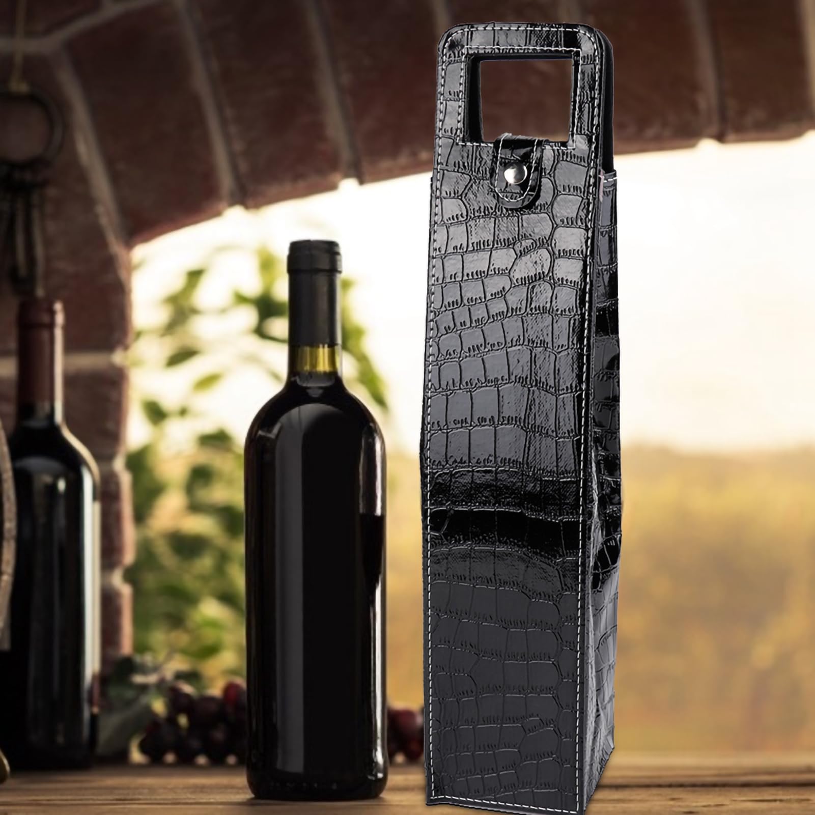 Sac Fourre-tout Pour Bouteille De Vin En Cuir PU – Bleu Clair, Réutilisable, Avec Poignées - 8