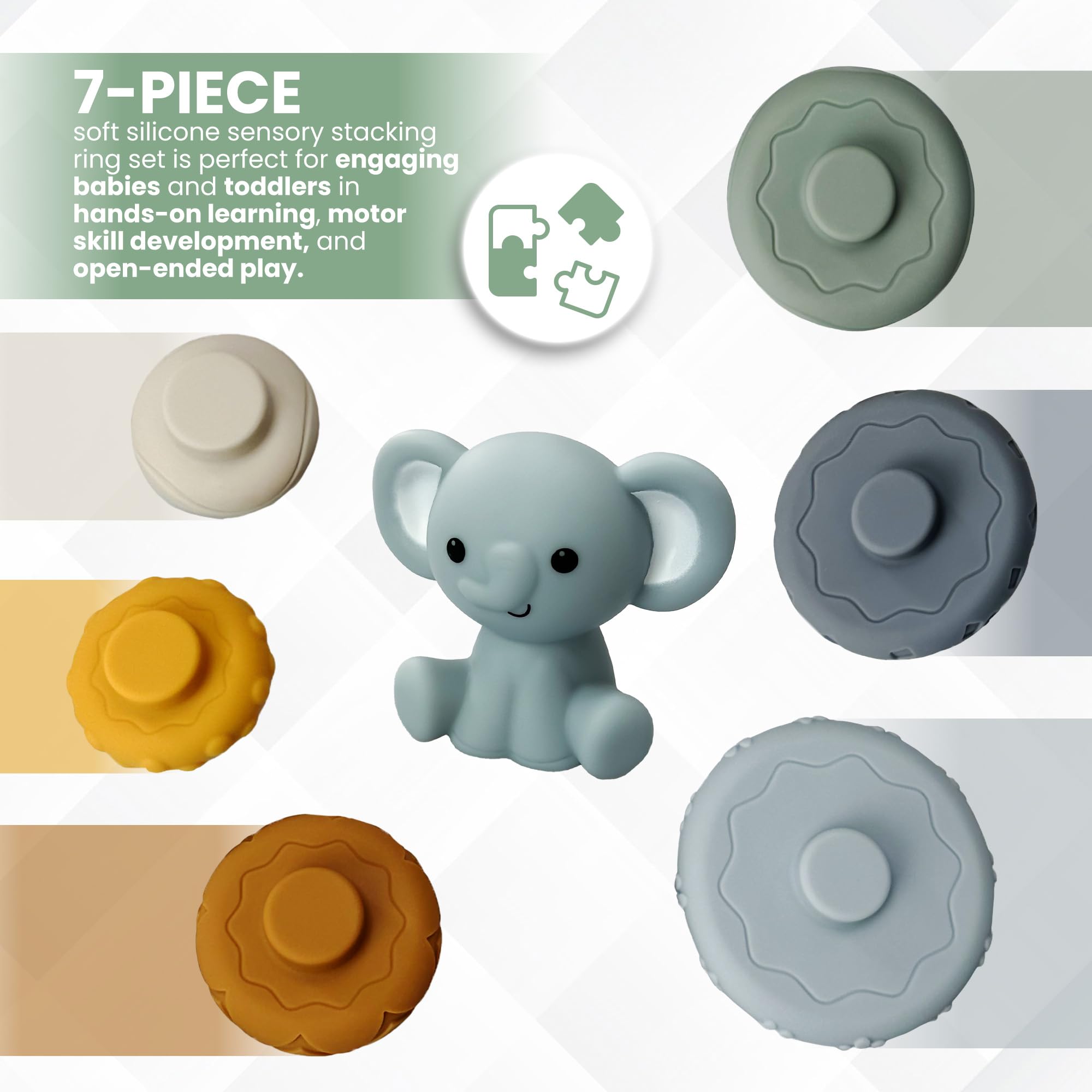 Kyoot Stacks of 7 Circles Silicone Stacking Rings Nesting Stacker Ring Tower BPA-Free Teething Toy Baby Montessori Sensory Early Learning Toys for Babies - Image 2