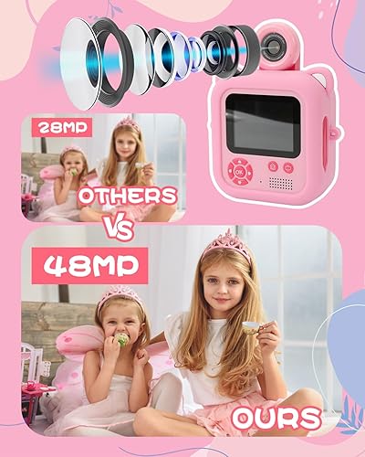 Miniatura 3 de Cámara de impresión instantánea para niños, cámara instantánea sin tinta para niños con tarjeta TF de 32 G y 5 rollos de papel de impresión, cámara