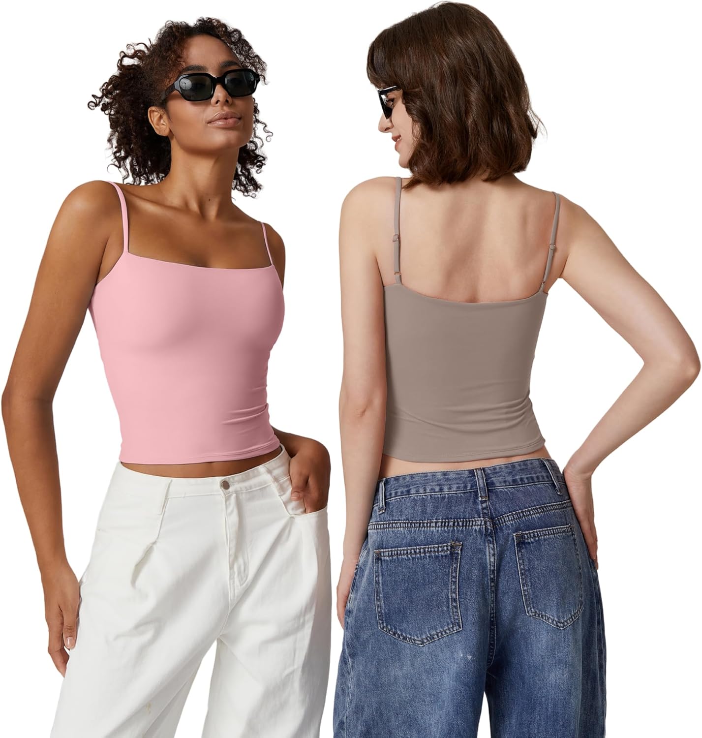 QINSEN Women's Double Lined Basic Tank Top Adjustable Spaghetti Straps Sleeveless Camisole Shirts - Image 5