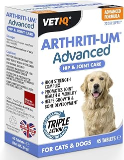 VetIQ Arthriti-Um Advanced Hip & Joint Care, 45 Tablets, Dog & Cat Supplements, Dog Vitamins Promote Joint Health & Mobility with Glucosamine and Chondroitin Helps Pain Relief For Dogs