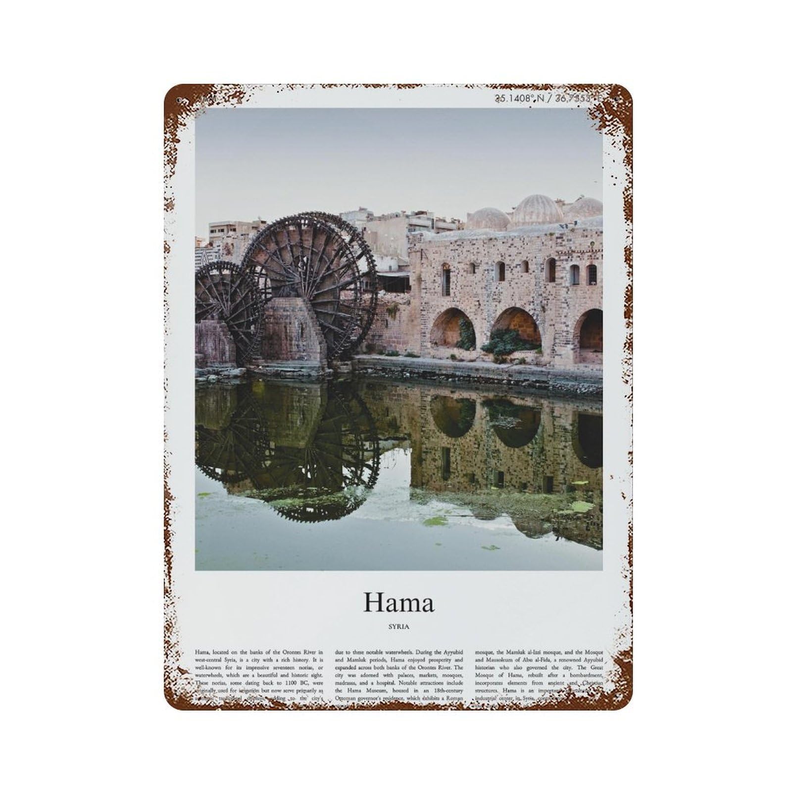 xiaoxiaoshen Hama Syria City Scenery Wall Decor Art Metal Tin Poster Modern Home Decor Art Home Bar Shop Decorations Vintage Sign 40x30cm