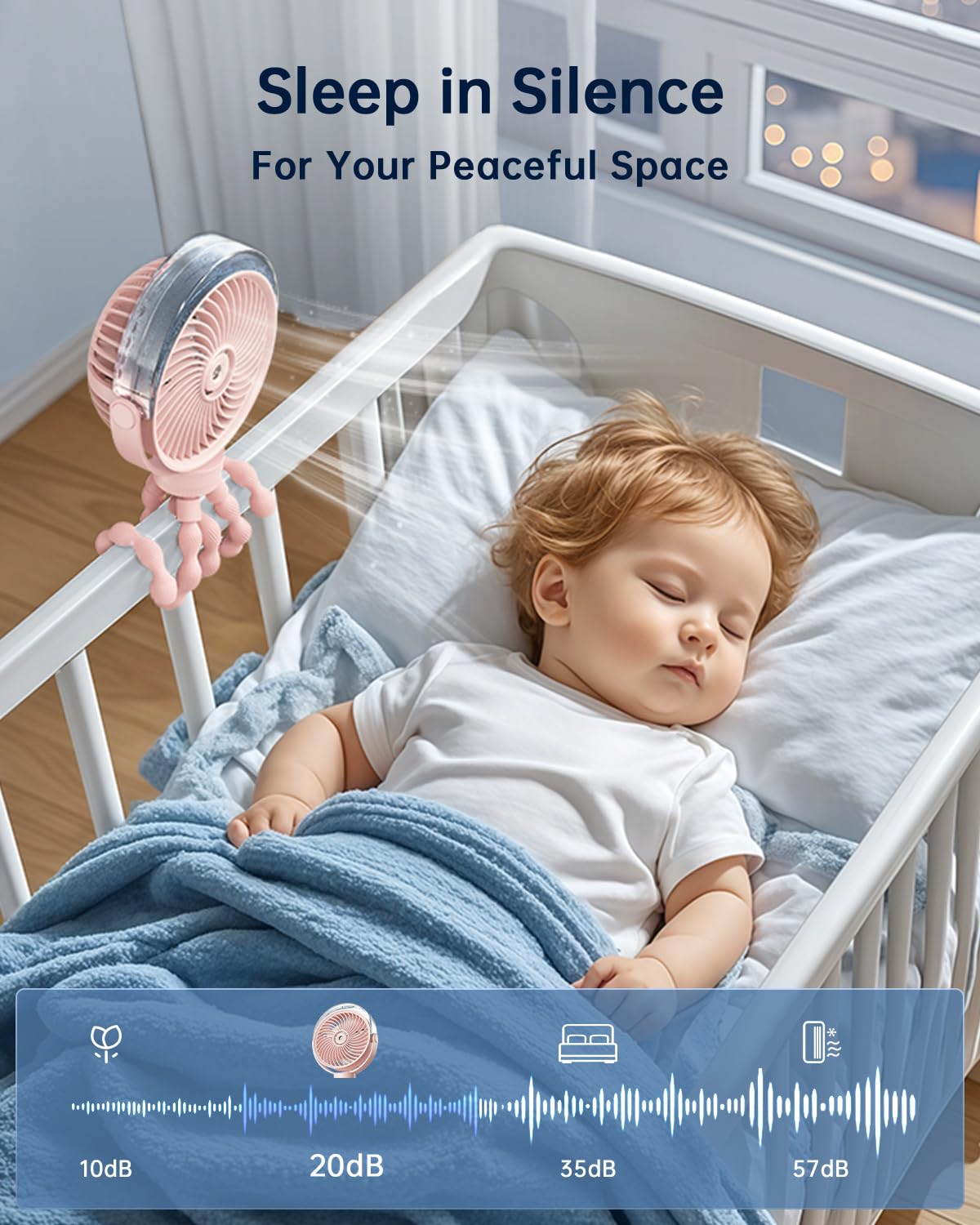 SWEETFULL Ventilateur brumisateur pour poussette – Ventilateur portable pour bébé avec pulvérisation de refroidissement, 4 vitesses, ventilateur rechargeable silencieux pour voyage, extérieur