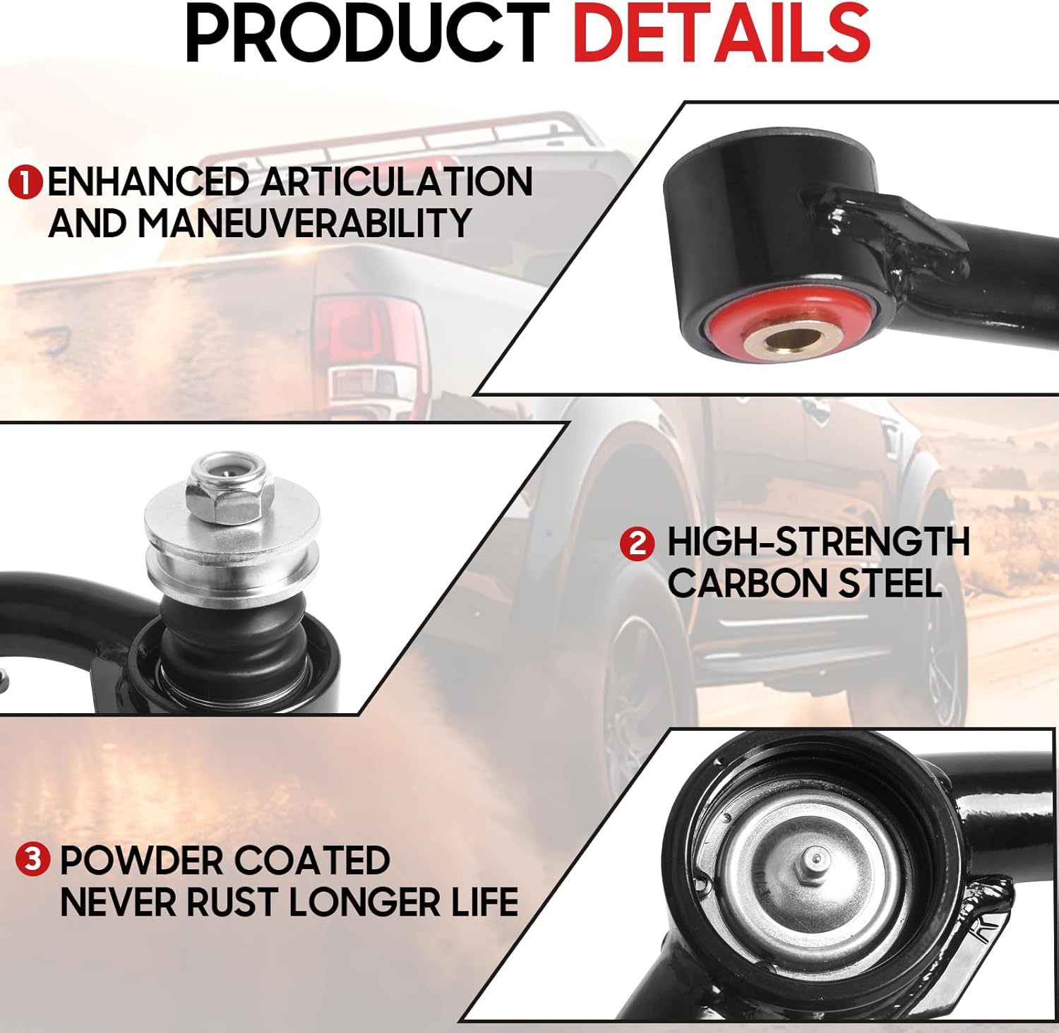 2-4" Front Upper Control Arms for 1996-2003 Toyota Tacoma, 96-04 Prerunner, 95-02 4Runner Suspension Adjustable Tubular Control Arm with Ball Joint 2Pcs