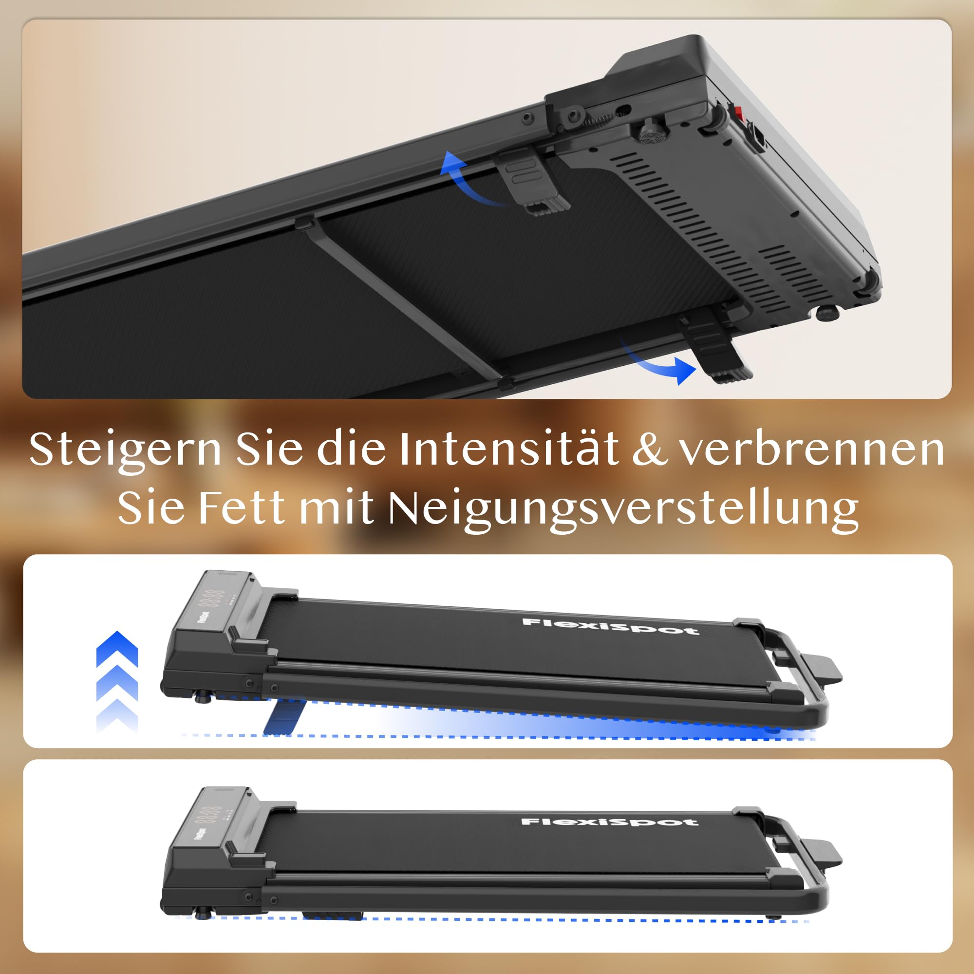 FlexiSpot Laufband mit 7% Steigung, 1–12 km/h, klappbarer Handlauf, bis 140 kg belastbar, LED-Display mit Fernbedienung, Walking Pad für Zuhause & Homeoffice Dynamix Schwarz