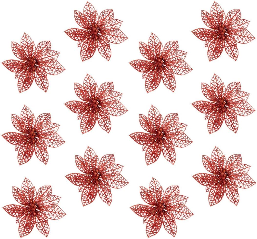 YYZKYTO Pack of 60 Decorations Jewellery Flower Wreath New Hollow Picks Ornament Party Garland Glitter Holiday Christmas Hanging Table Tree Decoration Flowers Decorative Christmas Centre Year
